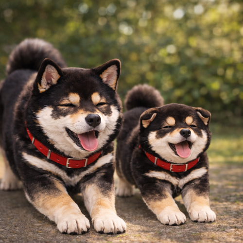 青いチョーカーの子犬クロマメ